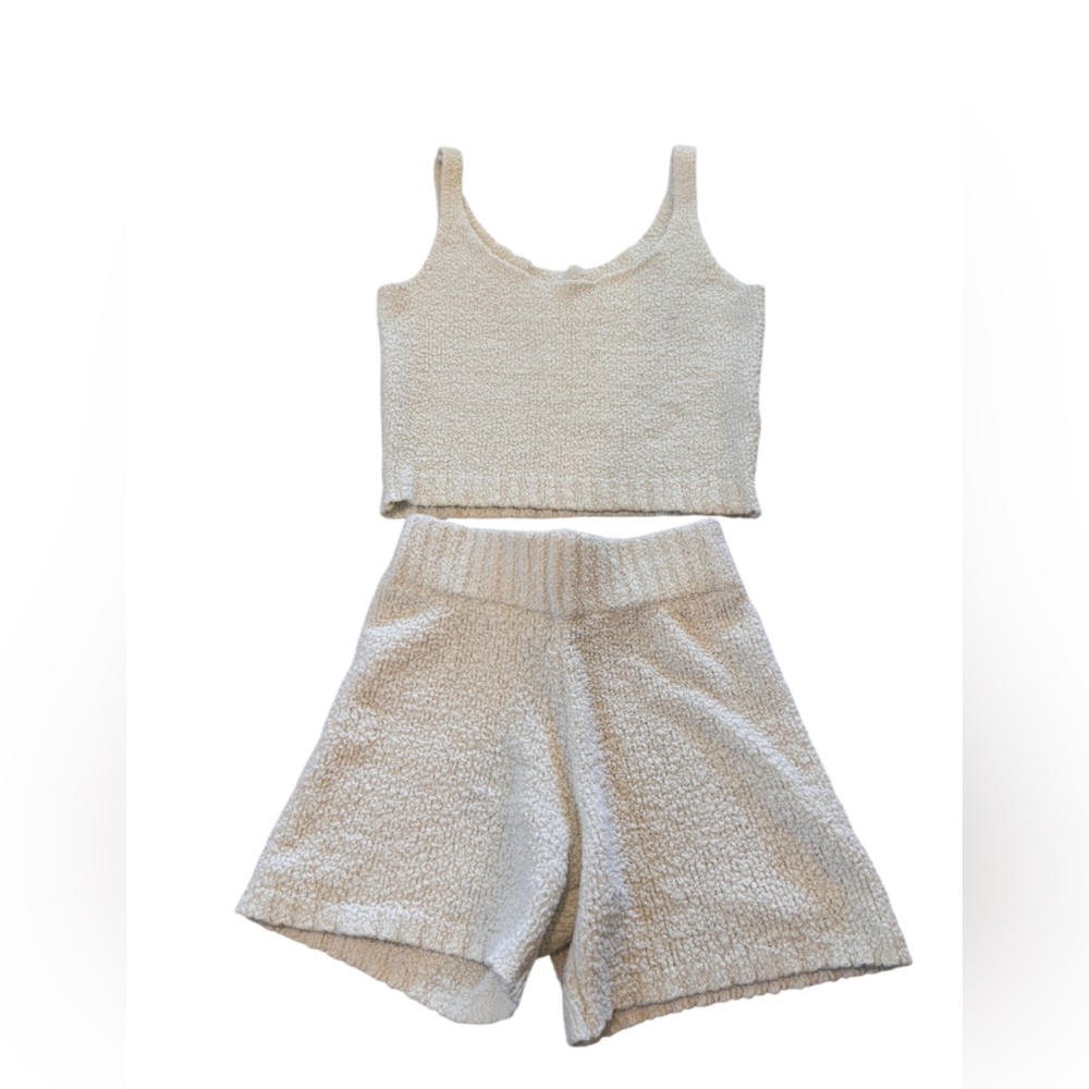 SKIMS Cream Bone Boucle Tank & Shorts Loungewear Set (L/XL Bottom 2x/3x Top)